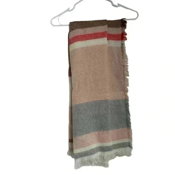 Madewell Blanket Fringe Soft Gray Pink Brown Scarf - Picture 2 of 5